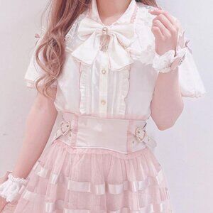 Liz Lisa White and Pink Off-Shoulder Lace Cape Blouse Jirai Kei Ryousangata